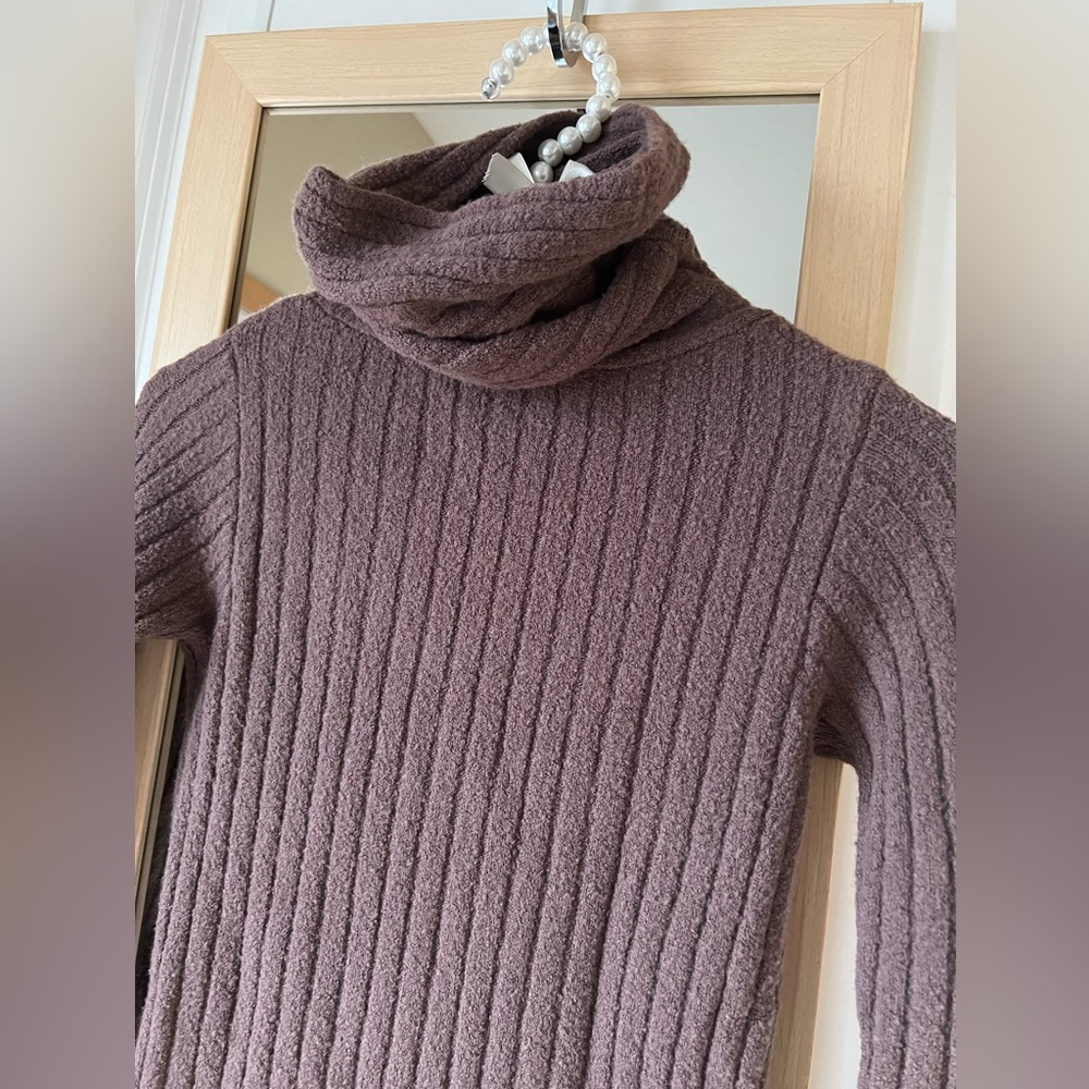 Free People Chocolate Ribbed Turtleneck Sweater